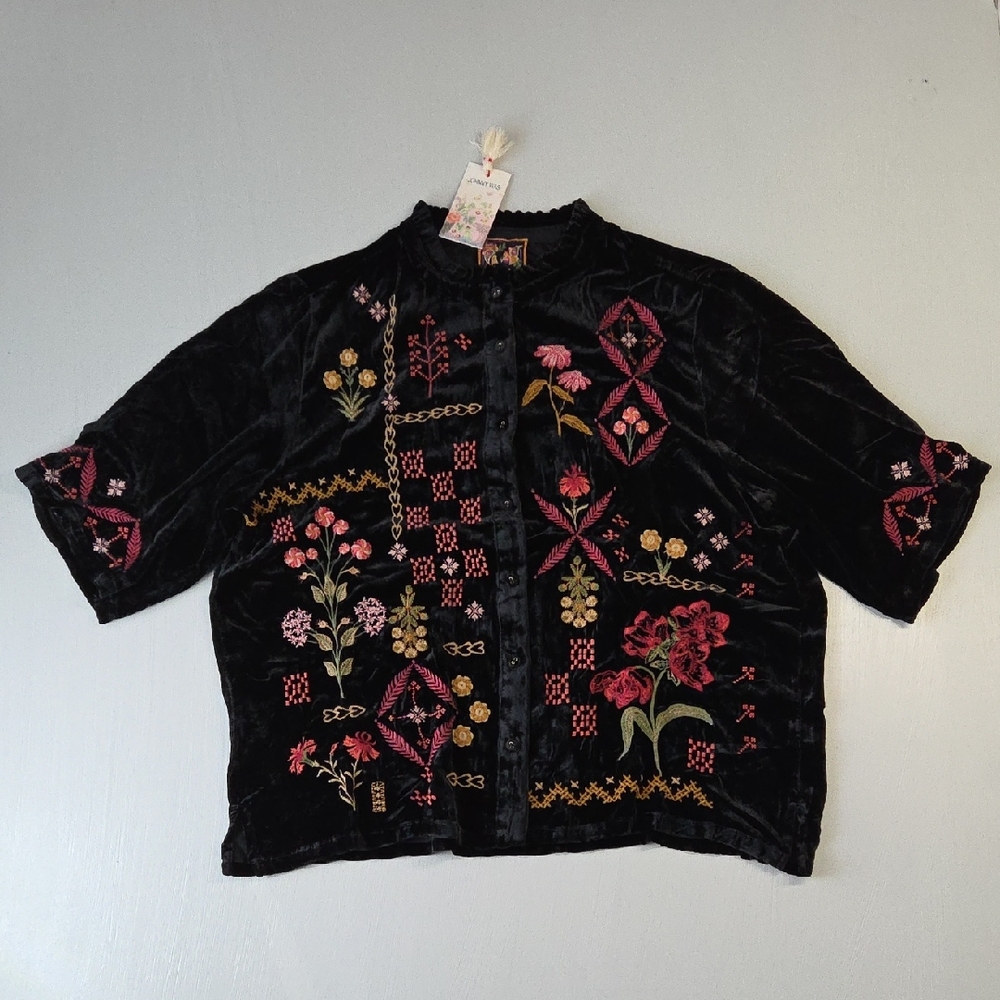 Johnny Was Ruffle Neck Velvet Shirt